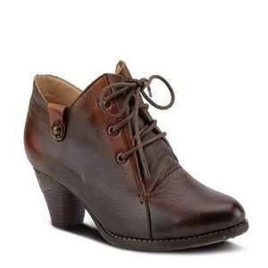 L'Artiste by Spring Step Brown Juliane Ankle booties lace up heel boots 36 NWOT